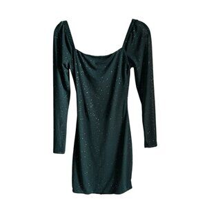 Sparkly Long Sleeve Dark Green Mini Dress
